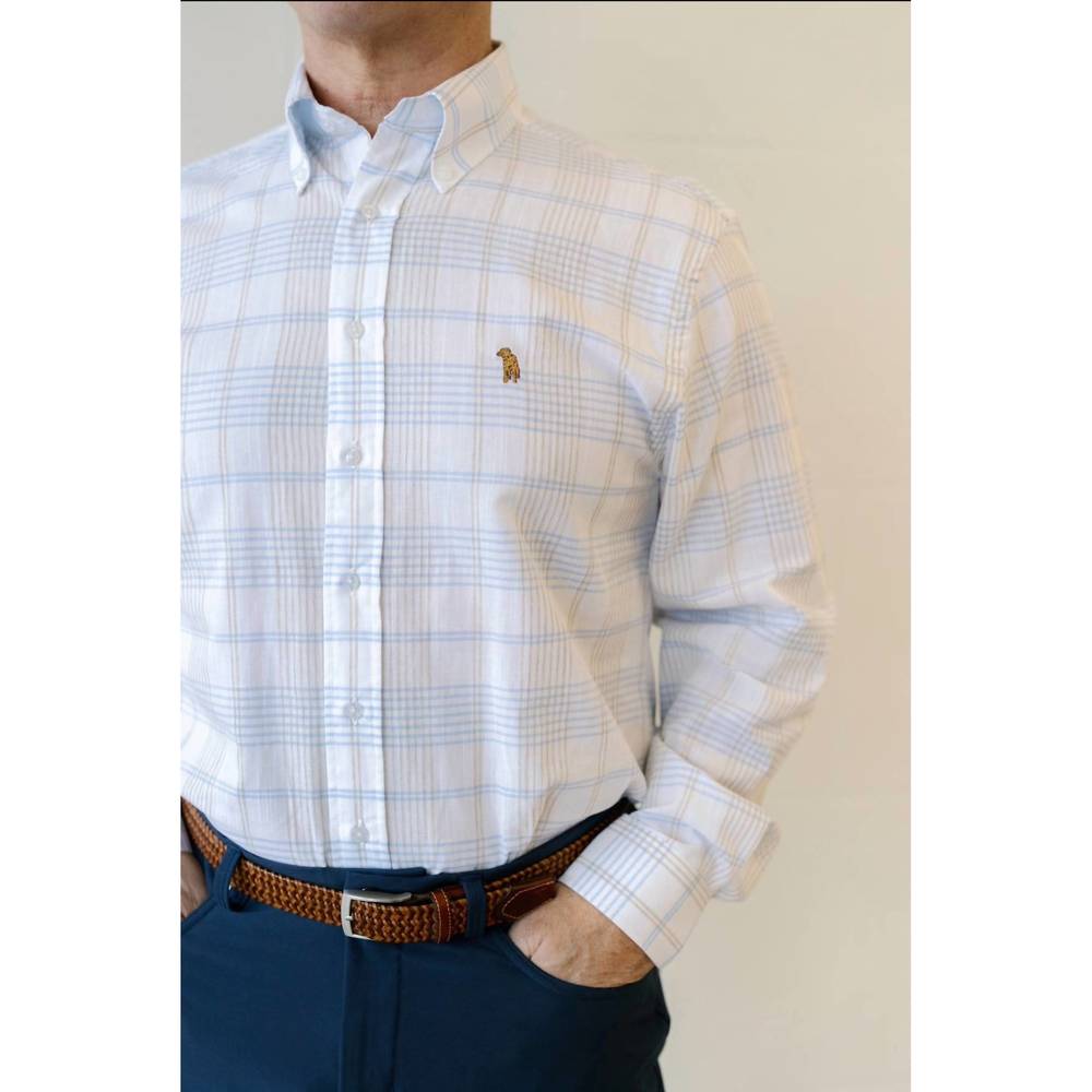 NEW SOUTHERN CASANOVA surfboard check button down shirt in white/blue